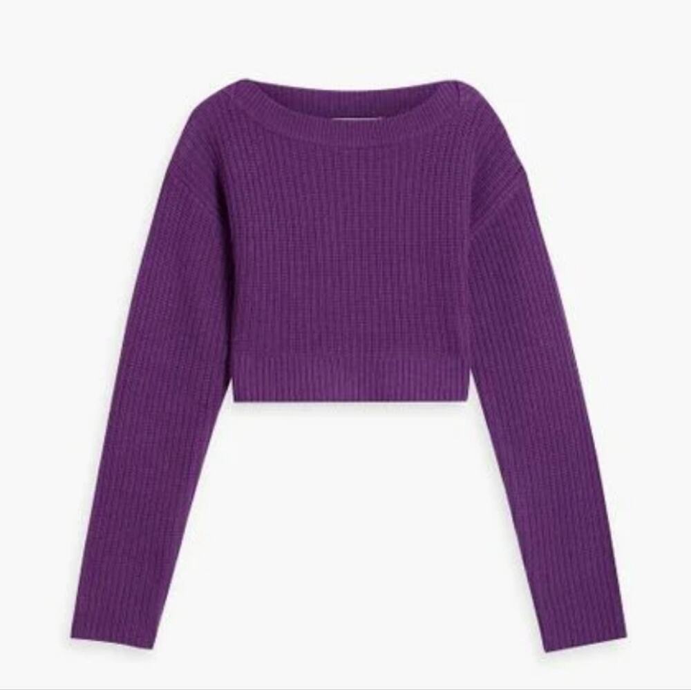 NEW Re/Done Boatneck Cropped Wool Sweater in Purple
